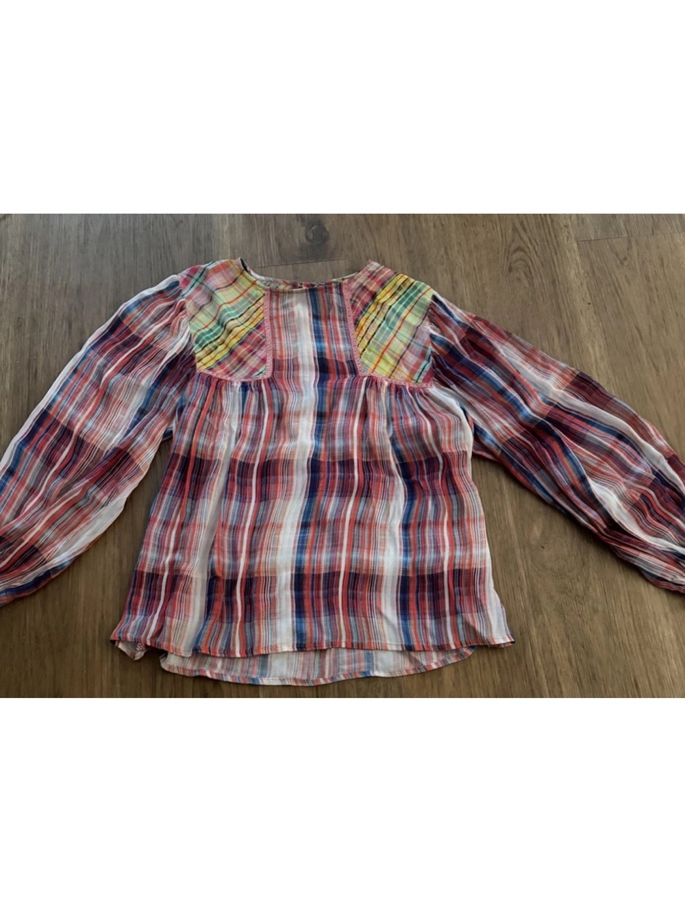 Anthropology Bl^nk Boho Plaid Long-Sleeve Peasant Top Medium EUC